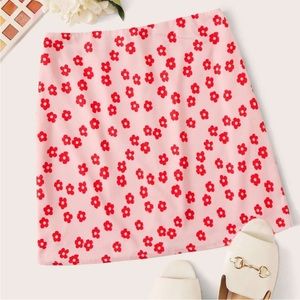Pink and red floral mini skirt